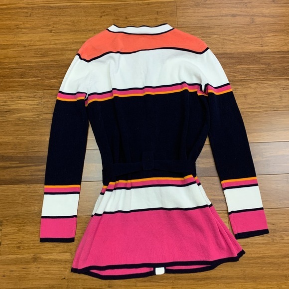 Dana Buchman Cardigan Women XS Sweater Belted Striped Colorful Approach Workwear - Picture 3 of 5